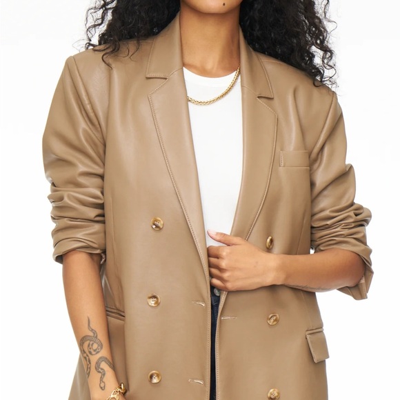 NWT Pistola Double-Breasted Brown Leather Blazer - Picture 3 of 4